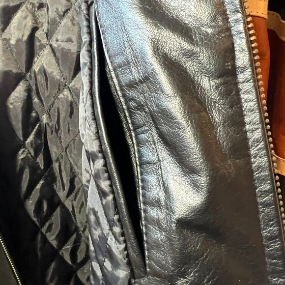 Vintage Harvard Leather Co. Men's Distressed Black Motorcycle Jacket with Stripe - Picture 8 of 12